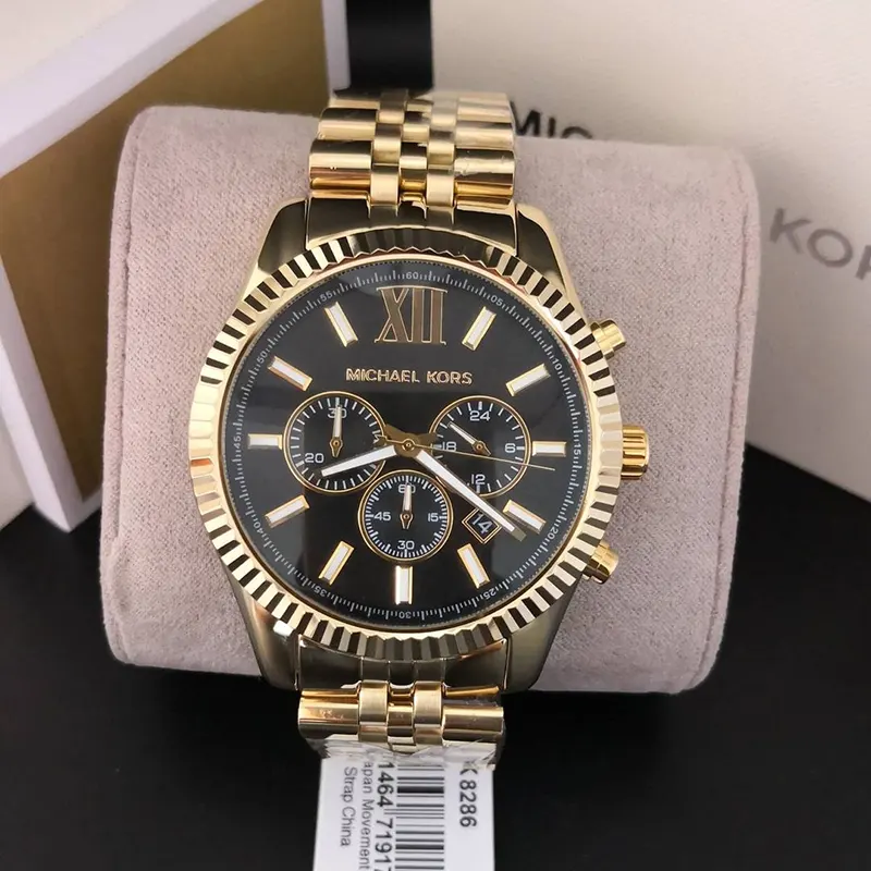 Michael Kors Lexington Gold-tone Black Dial Men's Watch- MK8286